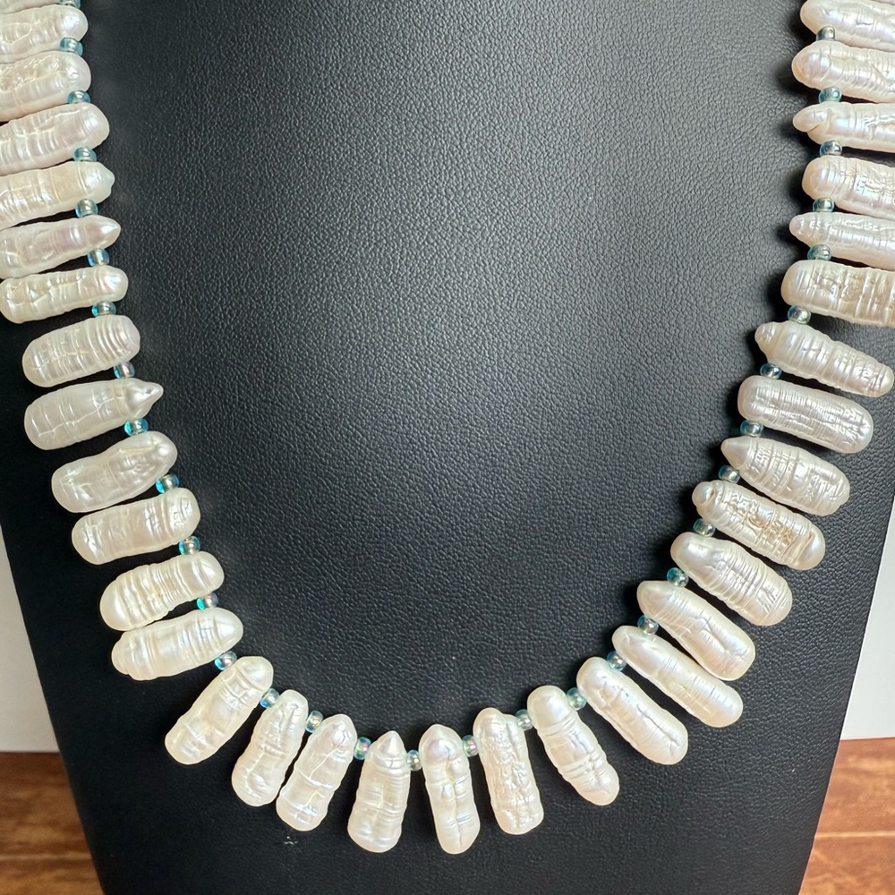 Elegant White Biwa Freshwater Pearl Necklace